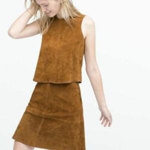 ZARA BASIC Brown Suede Rounded Neck Zip Back Top